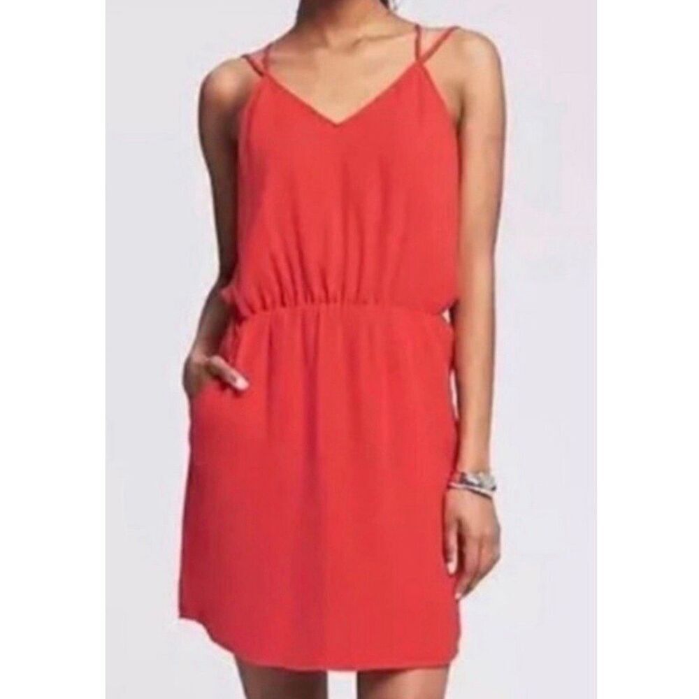 Banana Republic Red Strappy Cut Out Mini Dress w Pockets Size 12